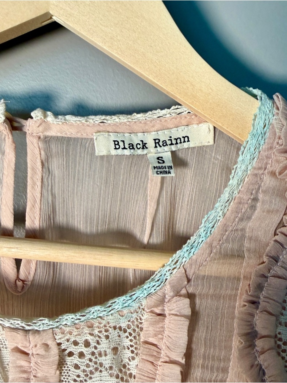 Black Rainn Lace & Ruffle Blouse | Blush Pink | Size S | Cottagecore | Romantic - Picture 3 of 7